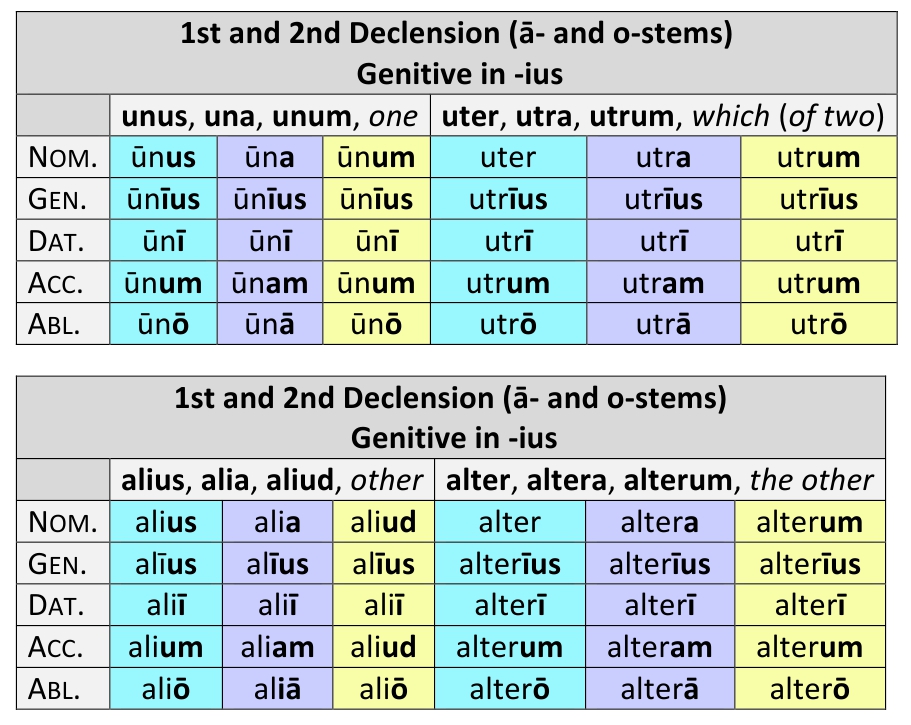1st and 2nd Declension Adjectives with Genitive ending in -īus, Dative in -ī