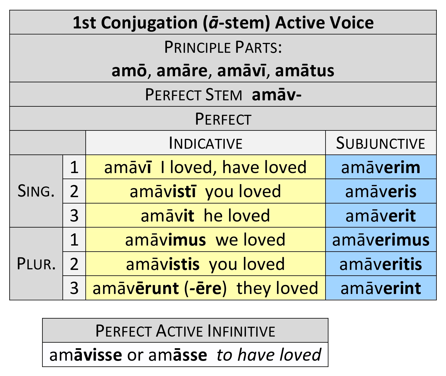 Perfect active conjugation of amō