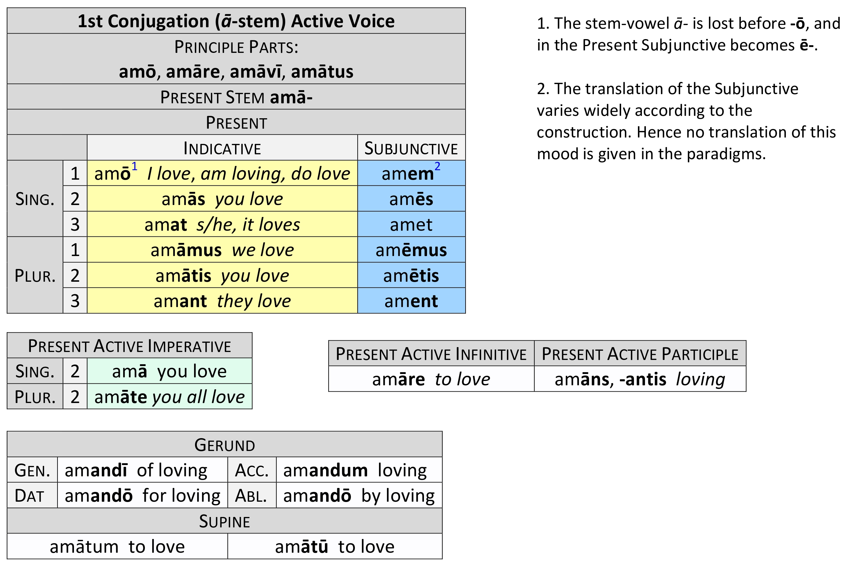 Present active conjugation of amō