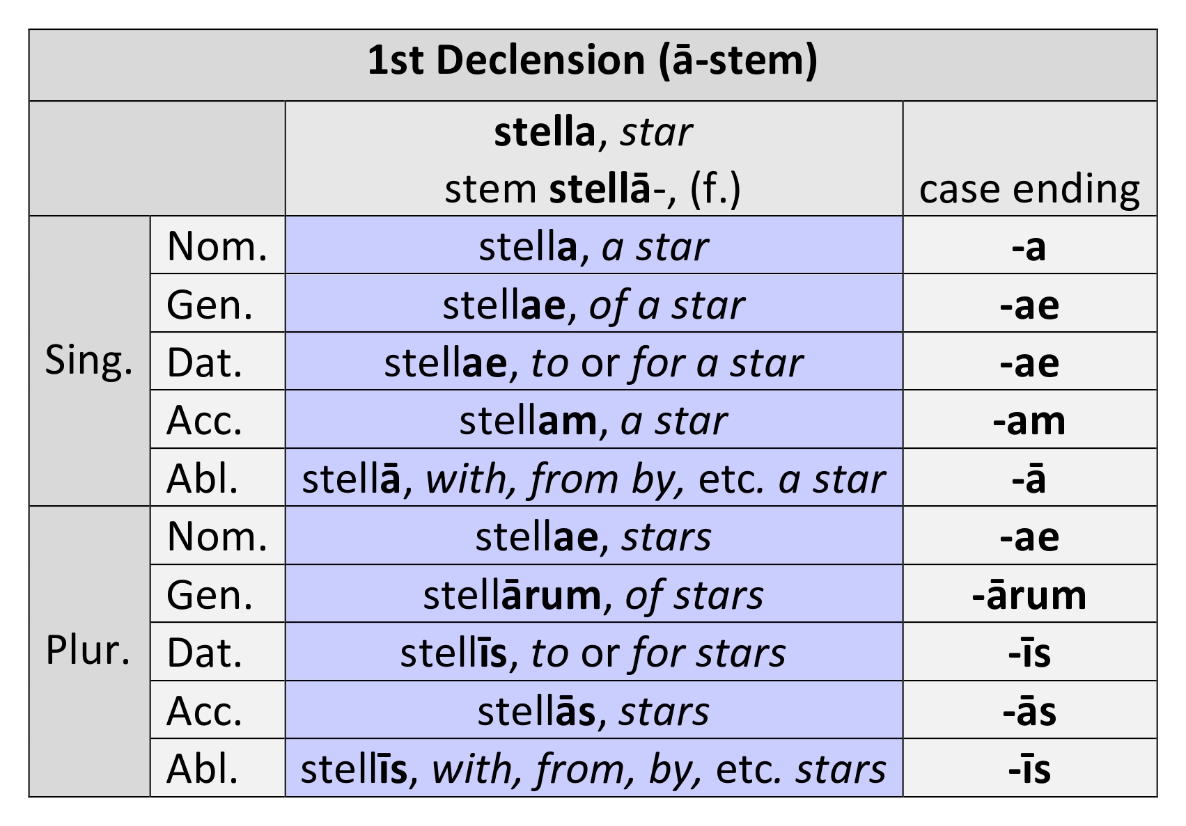 declension latin endings