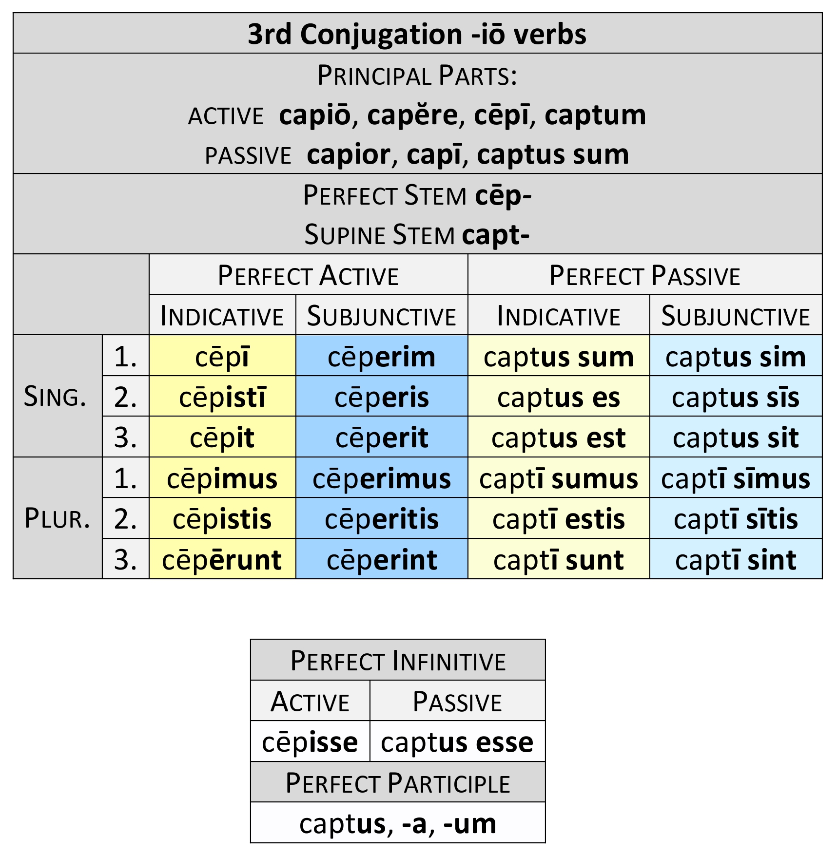 3rd Conjugation in -iō Perfect paradigm