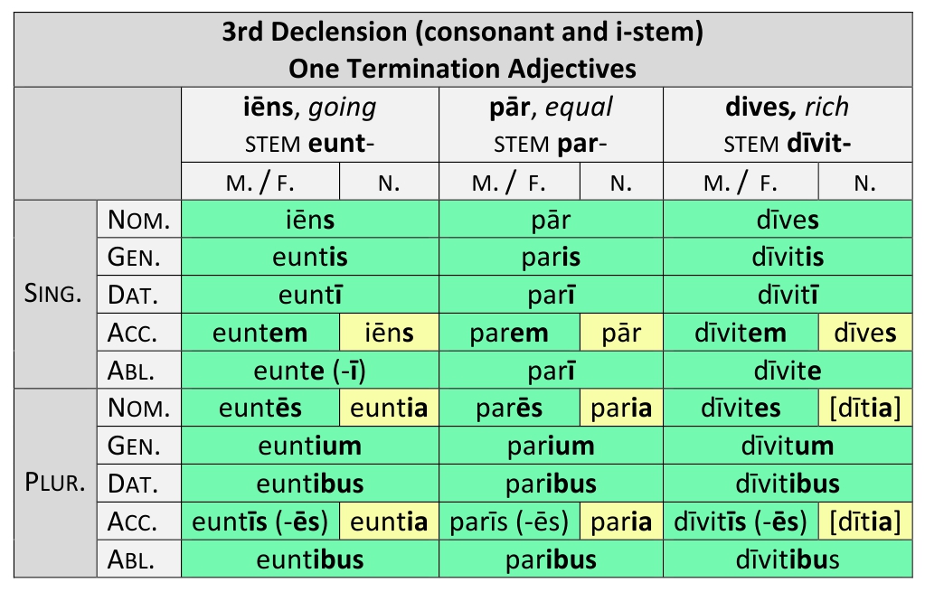 3rd Declension Adjectives of one termination, iens, par, and dives
