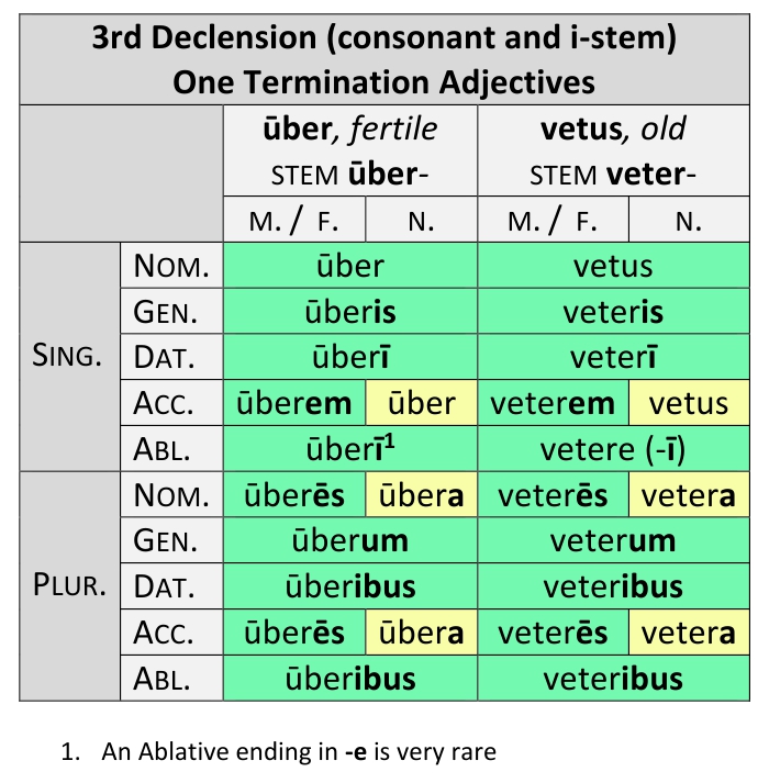 3rd Declension Adjectives of one termination, uber and vetus