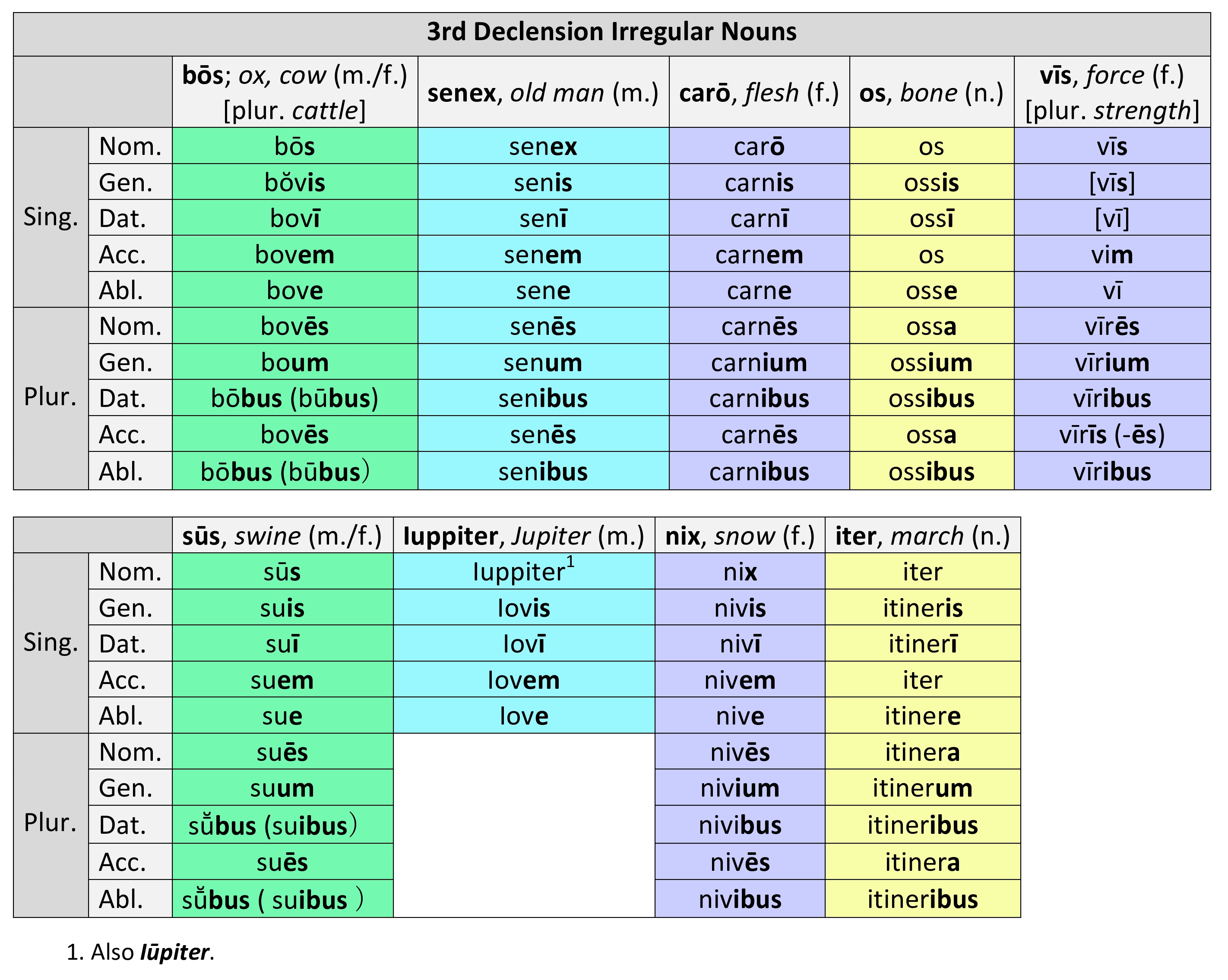 Paradigm for 3rd declension irregular nouns 