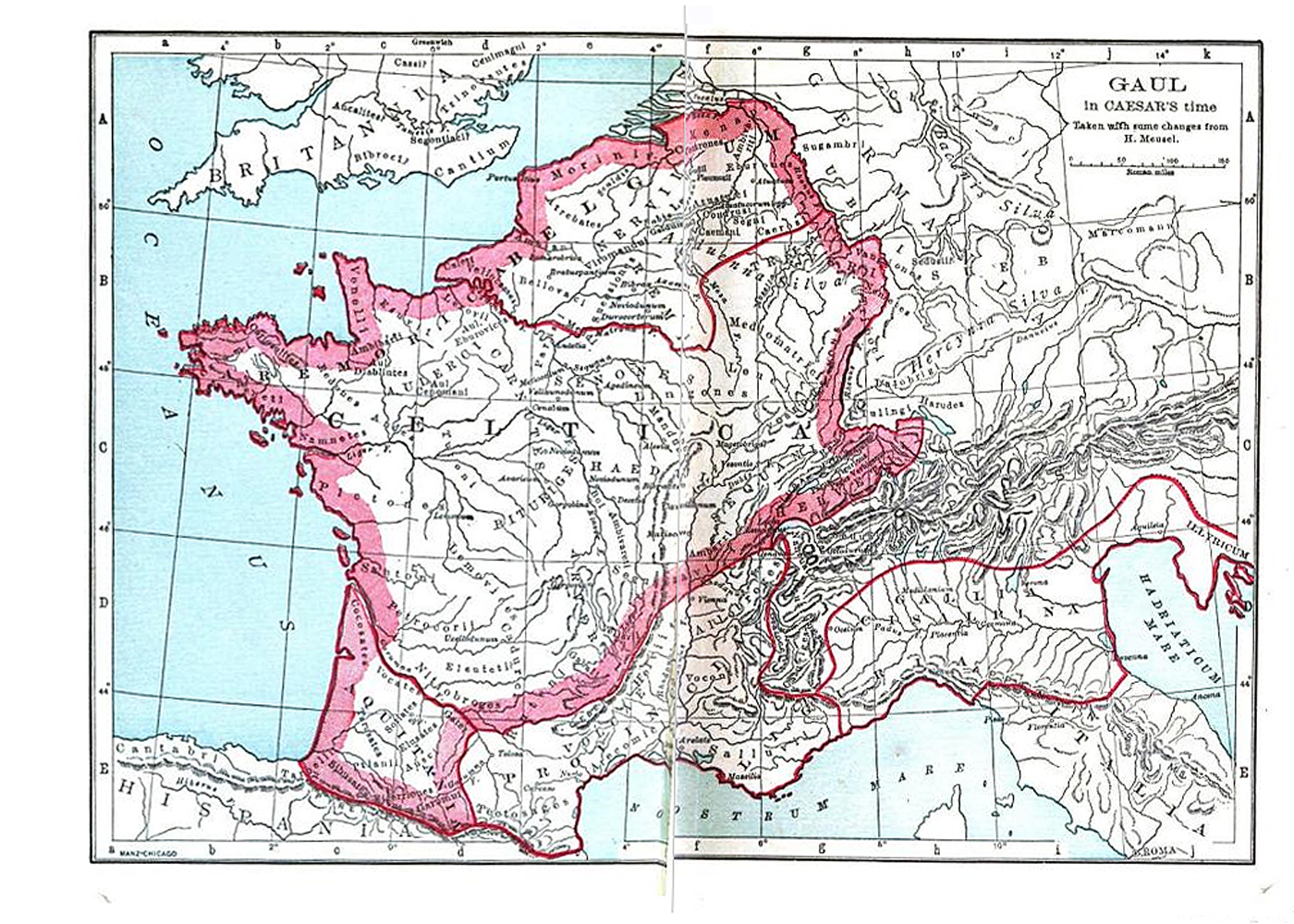 Map of Gaul in Caesar's Time by H. Meusel | Dickinson College Commentaries