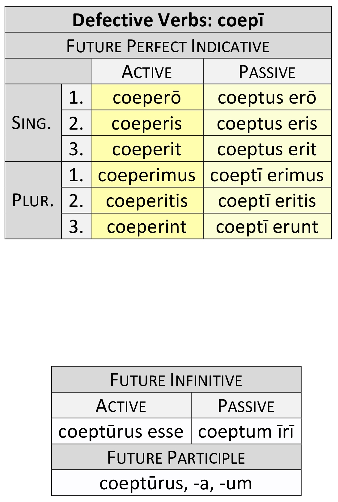 defective verb coepī future perfect paradigm