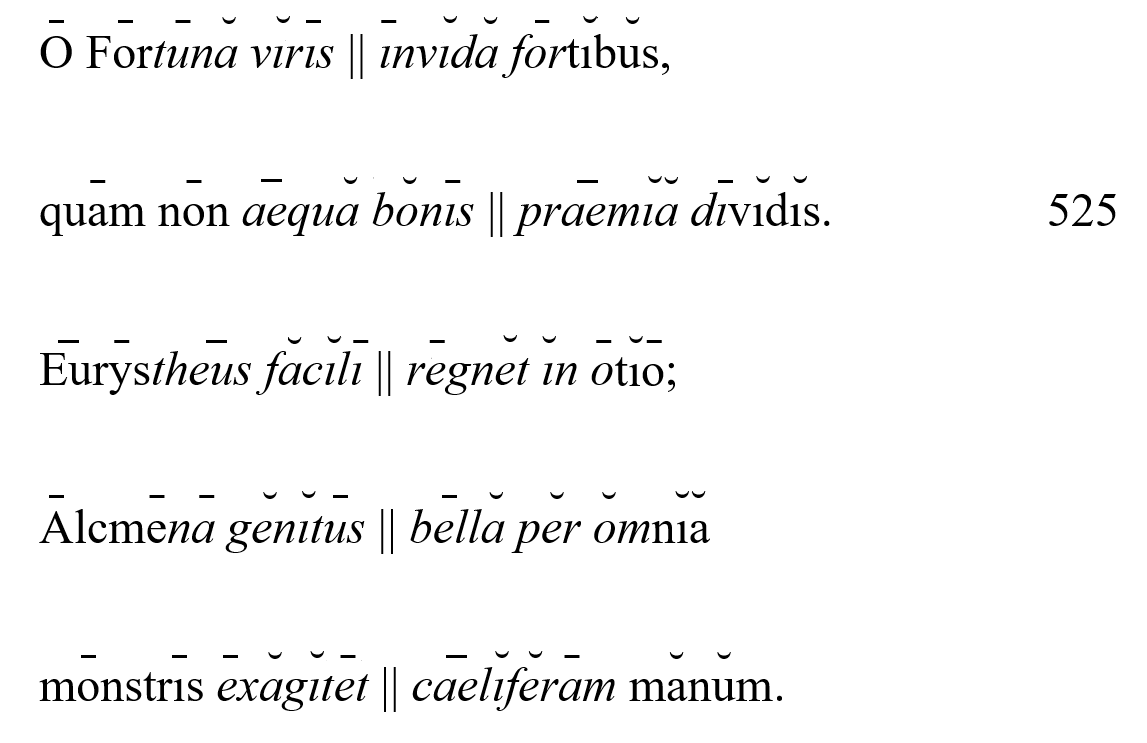 Hercules Furens 524-28, with scansion