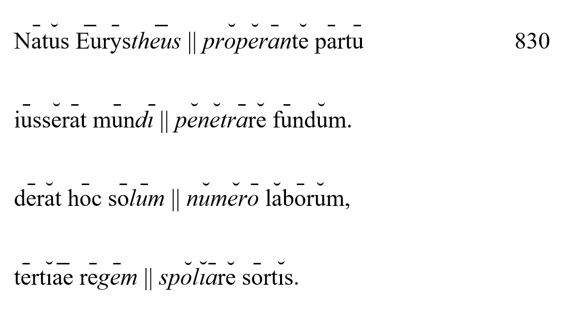 Hercules Furens 830-33, with scansion