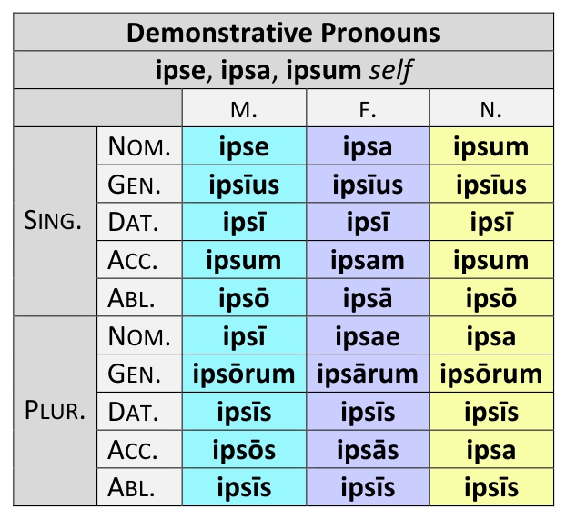 Demonstrative pronouns ipse, ipsa, ipsum
