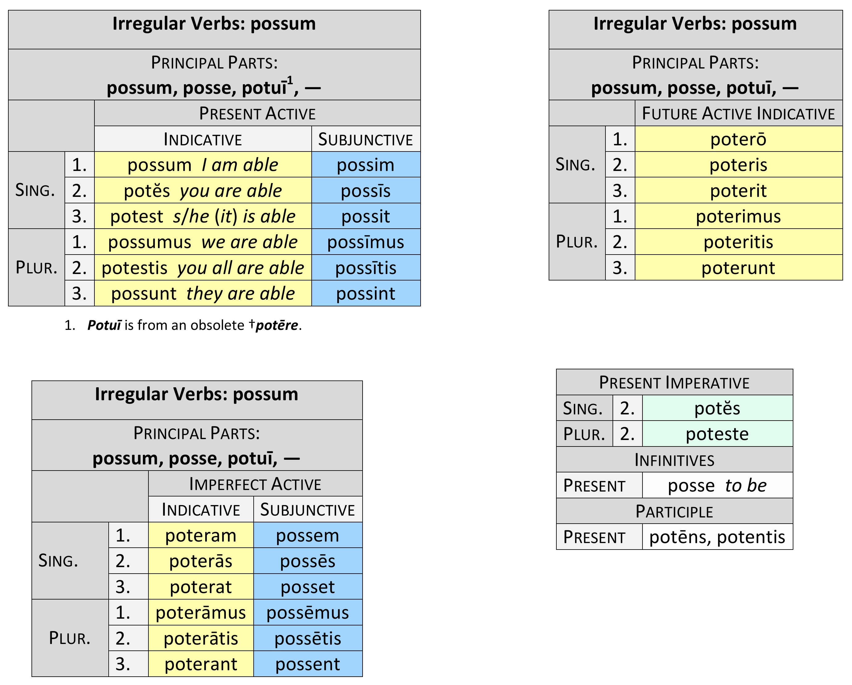 irregular verb possum present system synopsis