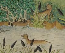 otters in a river, late medieval illuminated manuscript