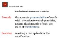 PowerPoint slide with definitions of terms Prosody and Scansion