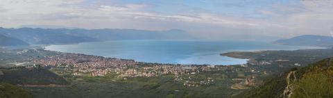 a view of Lake Iznik, with the town of Iznik in the foreground