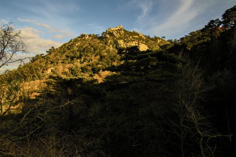 Rocky hill seen from below