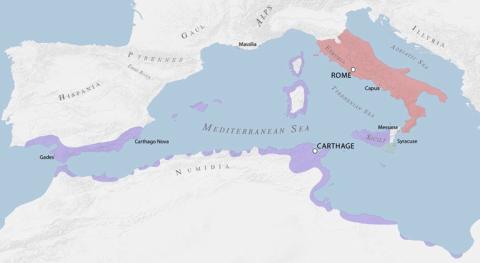 Carthaginian and Roman territory on the eve of the First Punic War. 