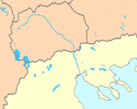 a map showing the course of the Vardar (Axios) River