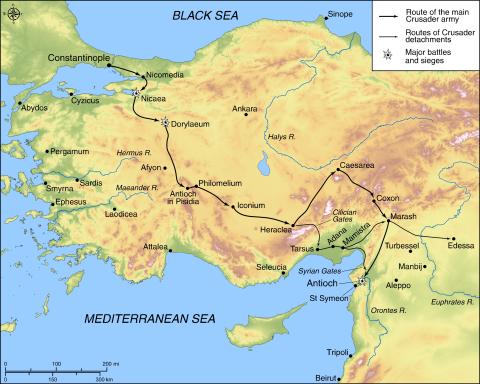  a map of Anatolia with crusader routes