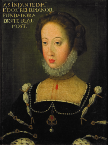 portrait painting of a noble lady with fancy dress and high collar