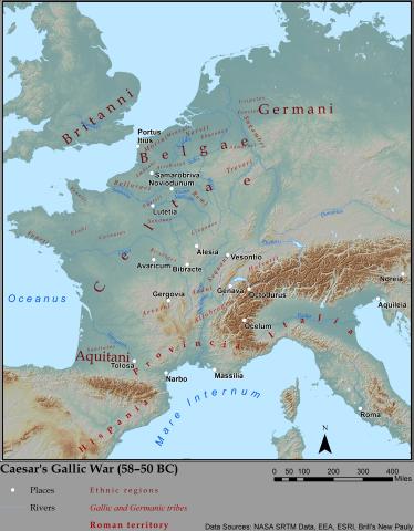Map of Caesar's Gallic War, including Italy