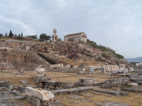 View over the excavations of the Sanctuary of Demeter and Kore from the base of the hill, including the area of the Telesterion.