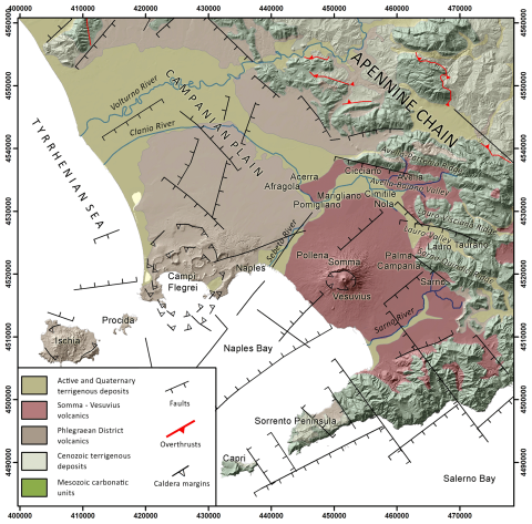 Map of Bay of Naples showing fault lines