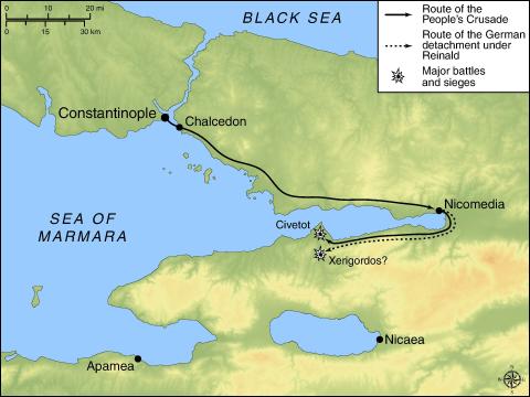 map of the People's Crusade in Asia Minor