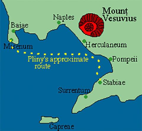 basic sketch of the bay with Pliny's route indicated