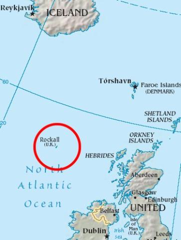 map of the North Atlantic showing the location of Rockall