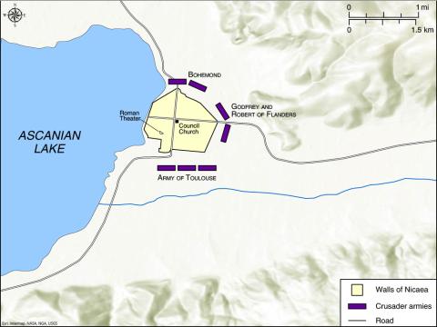 map showing the siege of Nicaea