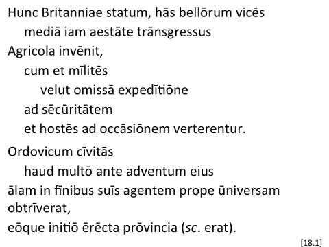 Tacitus Agricola 18.1 articulated