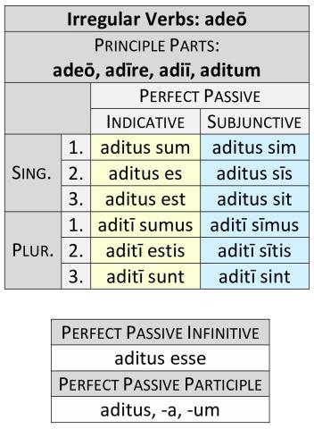 Irregular Verbs: adeō Perfect Passive