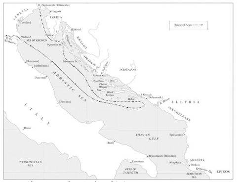 The route taken by the Argonauts after the murder of Apsyrtus