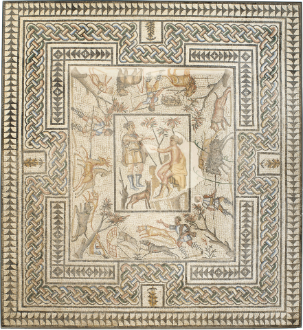 Roman mosaic floor with hunting scenes