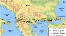 map showing crusader routes across sthe Balkans