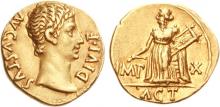 Gold Aureus with profile of Apollo Augustus