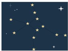 Computer generated image of a field of stars. The stars are connected by lines as if defining a constellation.