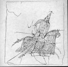 a graffito of a mounted armored warrior