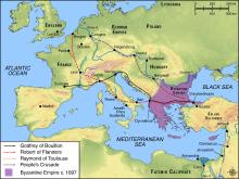 map showing arrivals in Constantinople