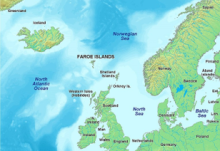a map of the North Atlantic, with the Faroe Islands