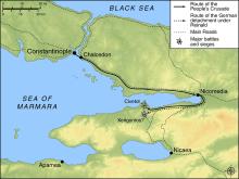 map showing the march of the People's Crusade in Asia Minor