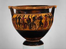 An ancient Greek Krater depicting a symposium.