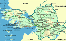a map of County Galway, with Clonfert near the eastern border