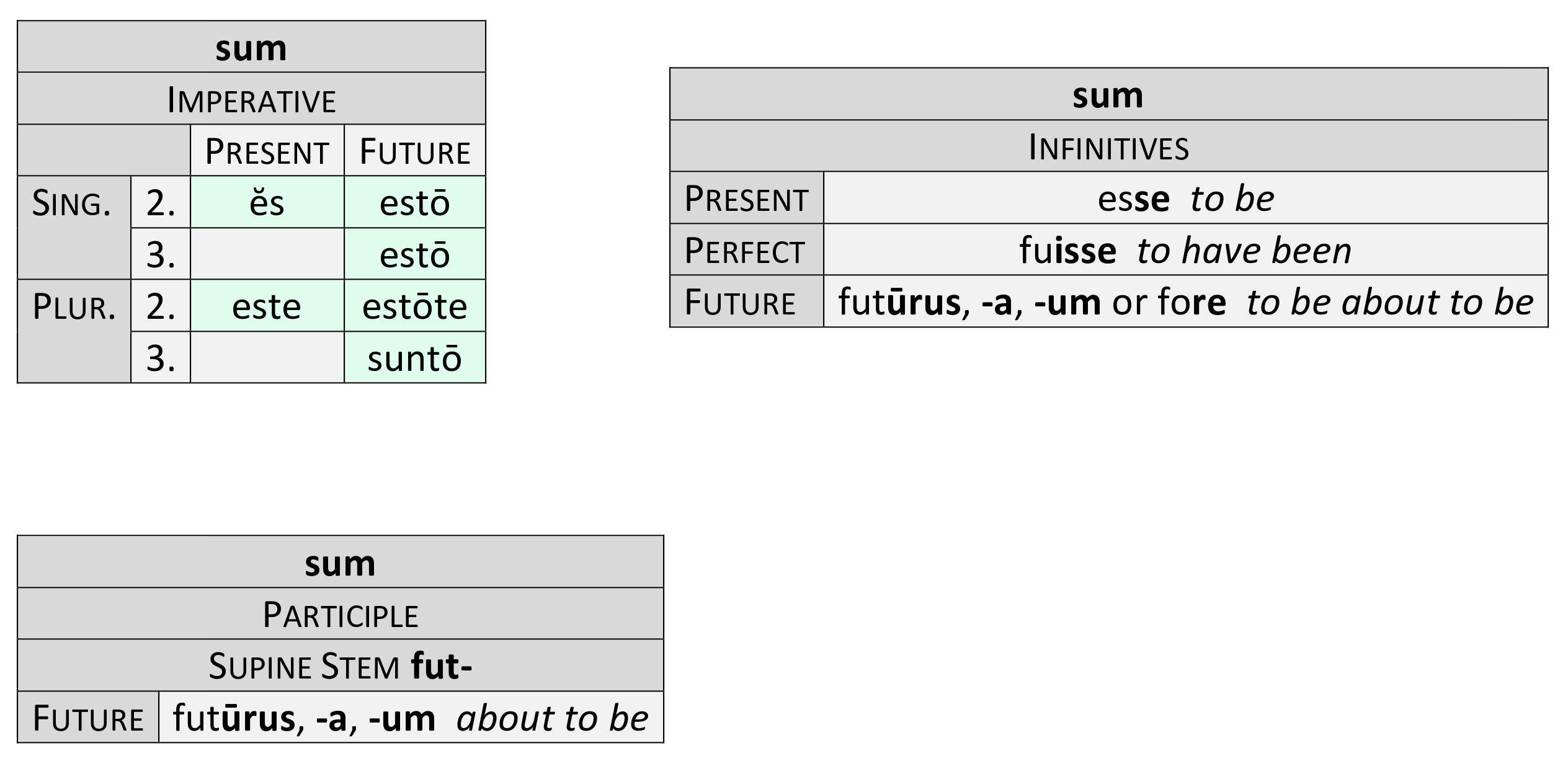 Imperatives, infinitives and participles of sum